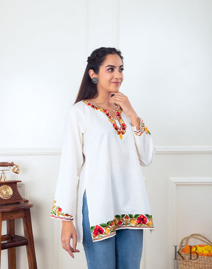 Multi Flower Aari Embroidered Cotton Top