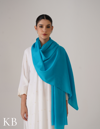 Vivid Cerulean Blue Solid Woollen Shawl | Smart Winter Layer - Kashmir Box