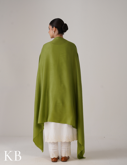 Olive Pastel Green Solid Woollen Shawl | Calm Winter Companion - Kashmir Box