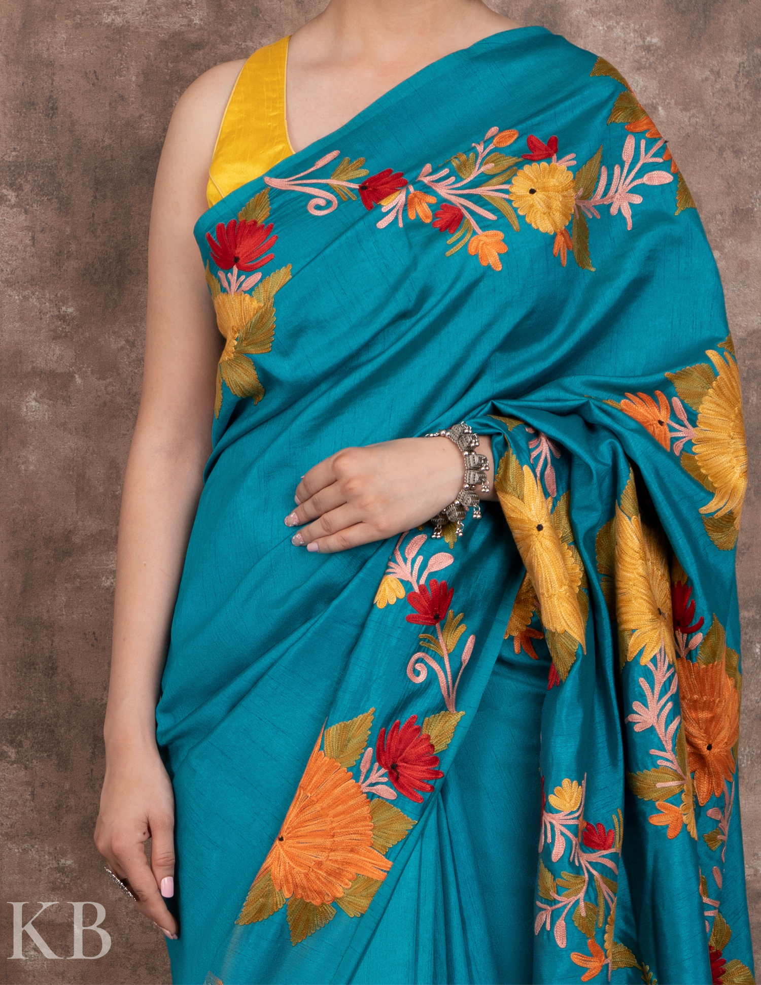 Aftab Gardaan Aari Embroidered Silk Saree - Kashmir Box