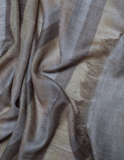 Olive Grey Striped Handwoven Cashmere Pashmina Stole