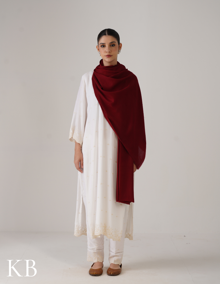Maroon Solid Woollen Shawl | Warm Everyday Classic - Kashmir Box