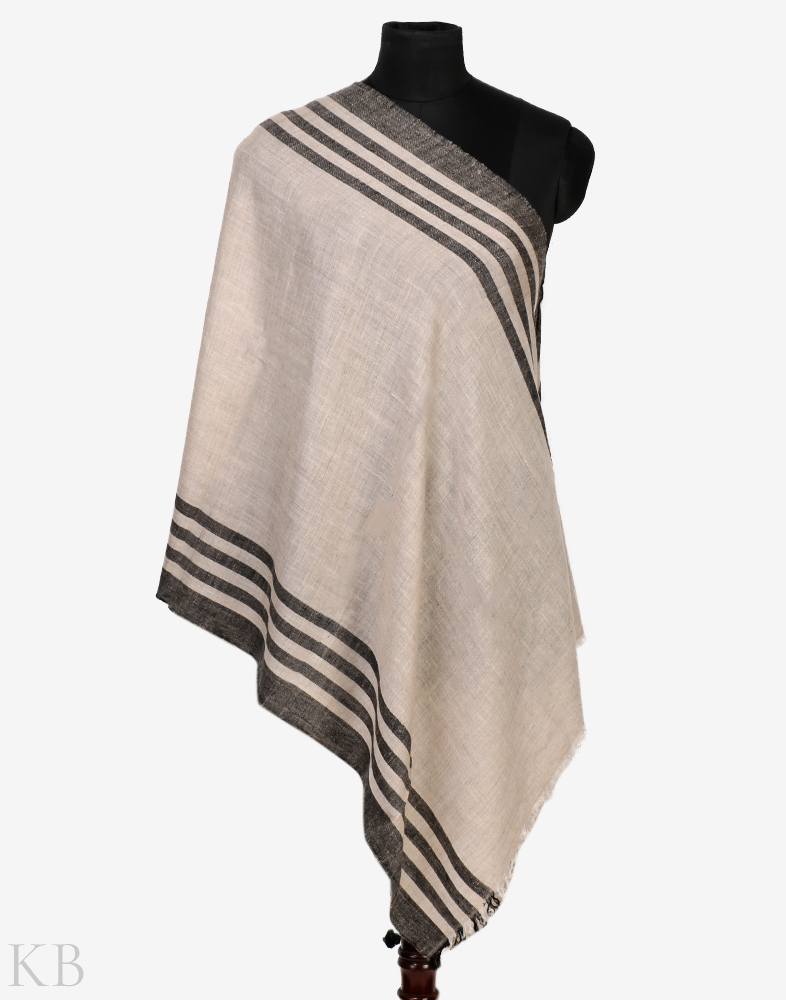 Natural Border Cashmere Stole - Kashmir Box