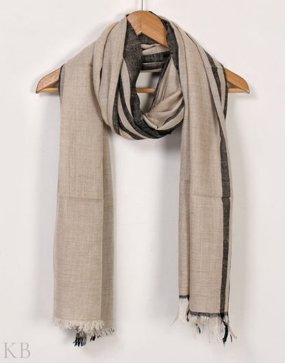 Natural Border Cashmere Stole - Kashmir Box