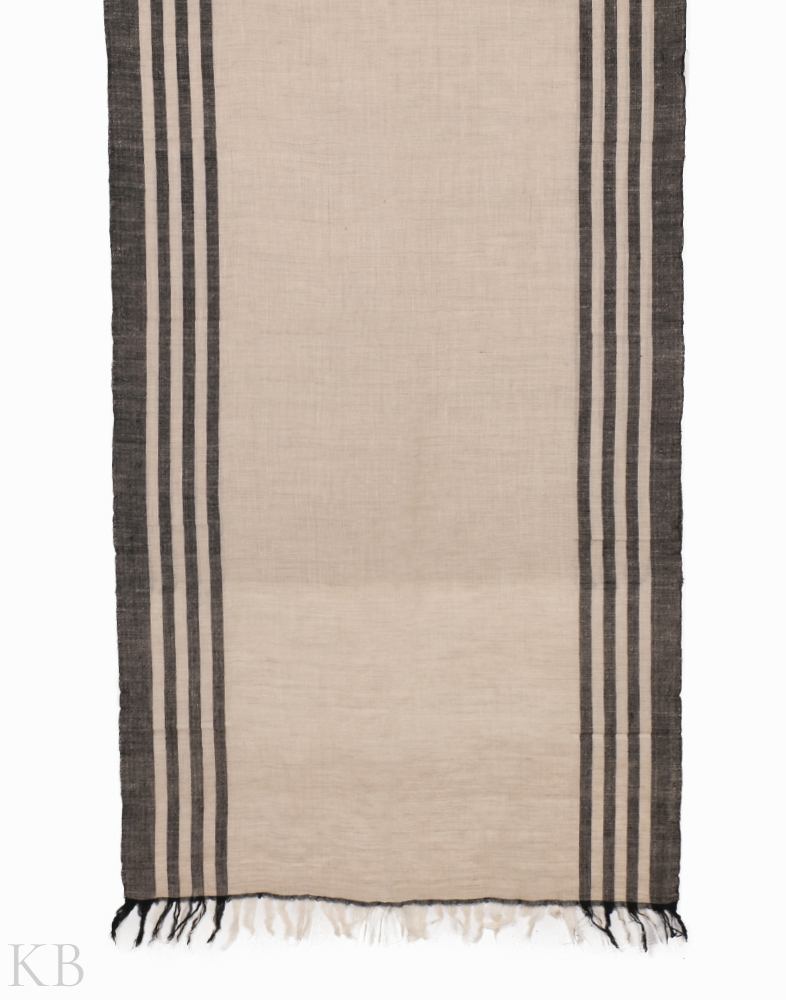 Natural Border Cashmere Stole - Kashmir Box