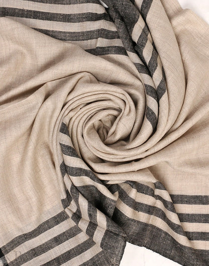 Natural Border Cashmere Stole - Kashmir Box