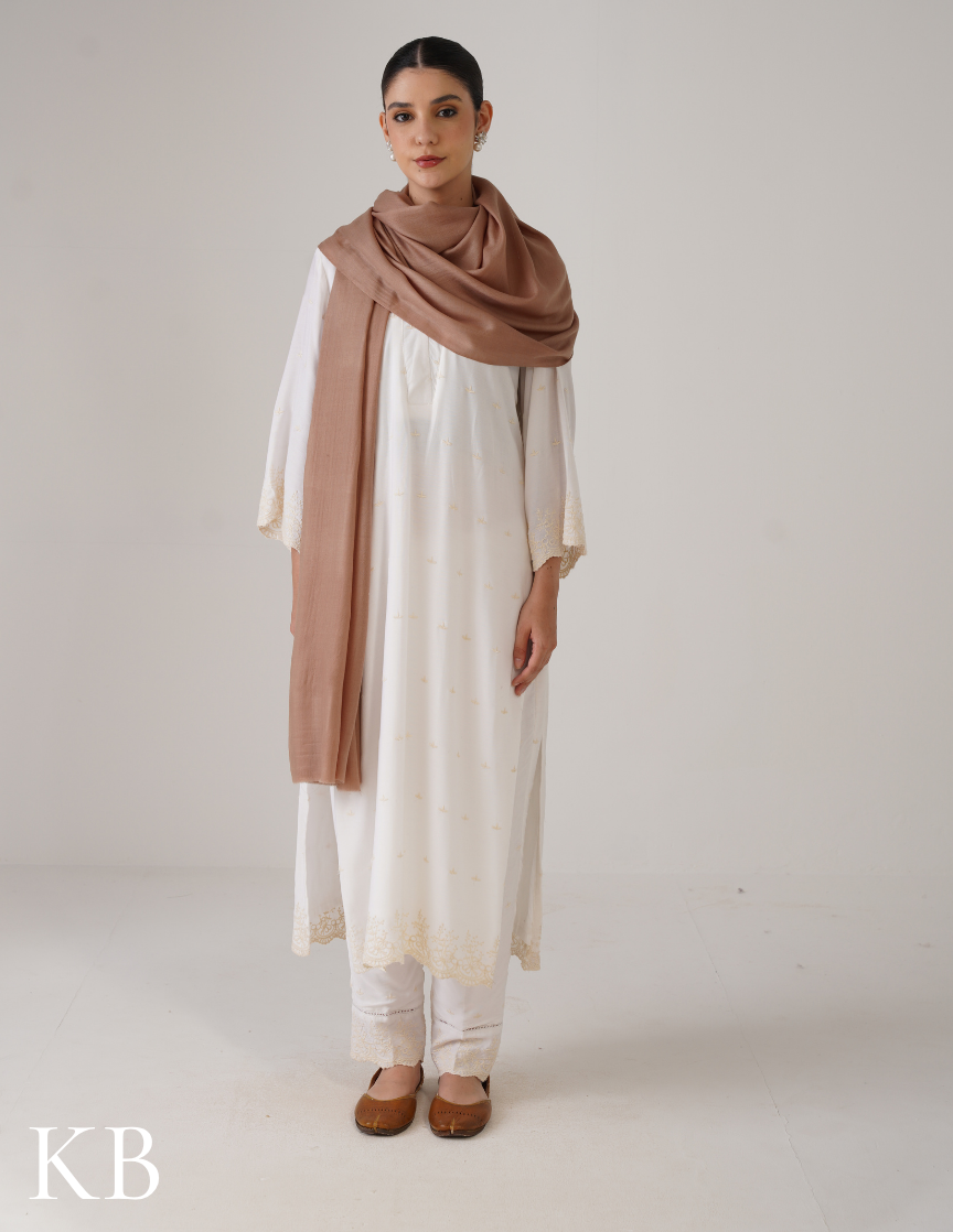 Natural Solid Woollen Shawl | Minimal &amp; Versatile - Kashmir Box
