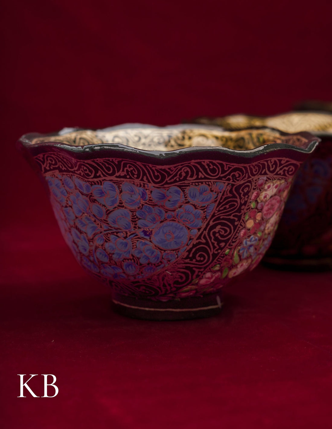 Kashmiri Papier Mâché Bowl – Hand-Painted Floral (Full Work, 4.5 Inch) | Artisan-Made | Handcrafted Heritage
