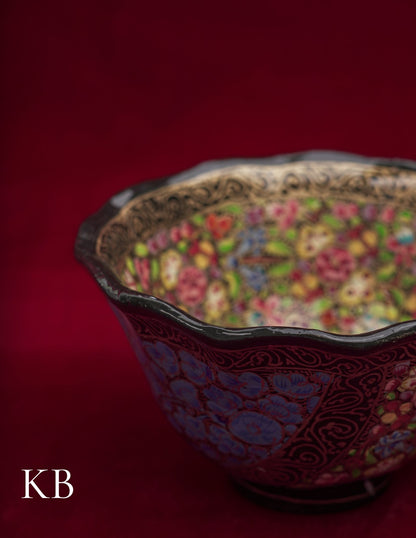 Kashmiri Papier Mâché Bowl – Hand-Painted Floral (Full Work, 4.5 Inch) | Artisan-Made | Handcrafted Heritage