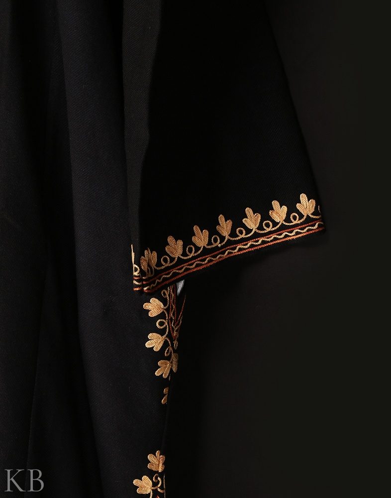 Jade Black Aari Embroidered Cashmilon Phiran - KashmirBox.com