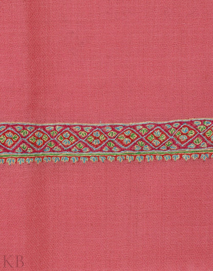 Rose Pink Embroidered Hashidaar Cashmere Stole - Kashmir Box