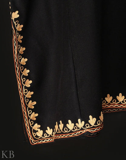 Jade Black Aari Embroidered Cashmilon Phiran - KashmirBox.com