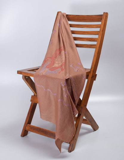 Autumn Brown Handwoven Paisley Embroidered Cashmere Pashmina Stole - Kashmir Box
