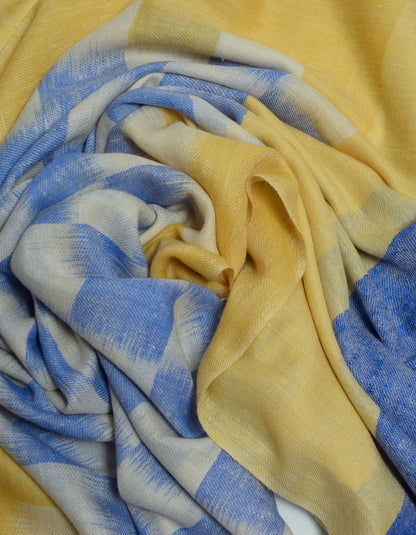 Handwoven Check Ikat Pattern Cashmere Pashmina Stole - Kashmir Box