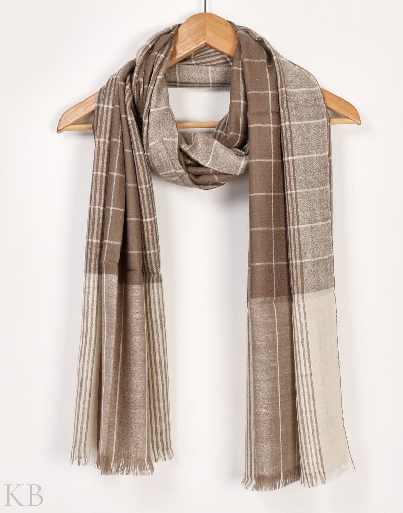 Brown White Cashmere Stole - Kashmir Box