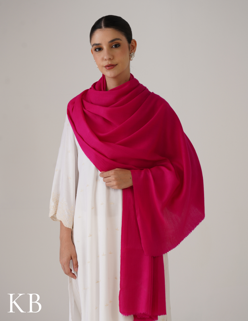 Pink Solid Woollen Shawl | Everyday Comfort &amp; Warmth - Kashmir Box