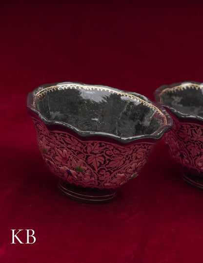 Kashmiri Papier Mâché Bowl – Hand-Painted Floral (Half Work, 4.5 Inch) | Artisan-Made | Handcrafted Heritage