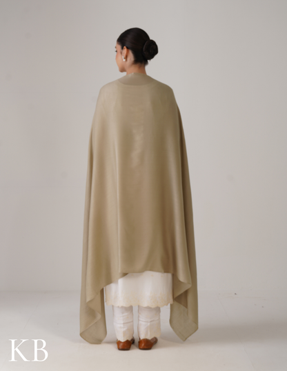 Pale Olive Green Solid Woollen Shawl | Soft Winter Neutral - Kashmir Box