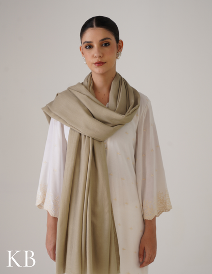 Pale Olive Green Solid Woollen Shawl | Soft Winter Neutral - Kashmir Box