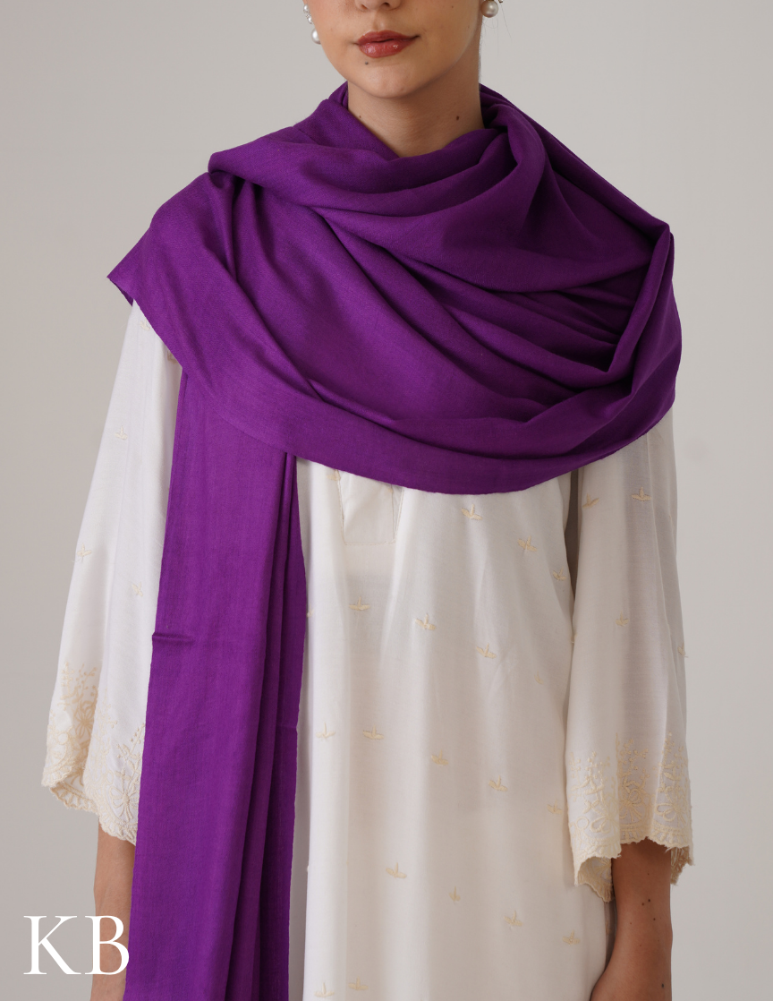 Violet Solid Woollen Shawl | Subtle Statement Wrap - Kashmir Box