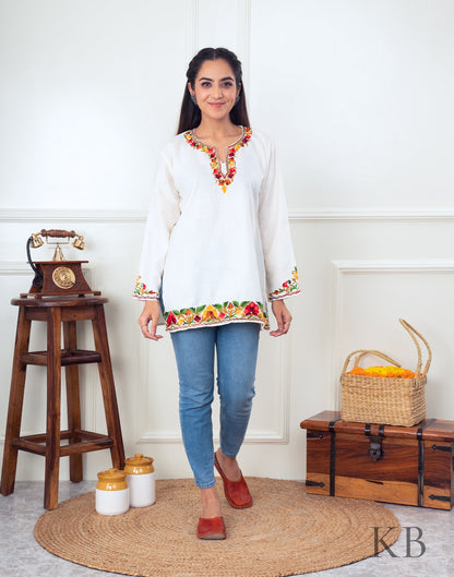 Multi Flower Aari Embroidered Cotton Top