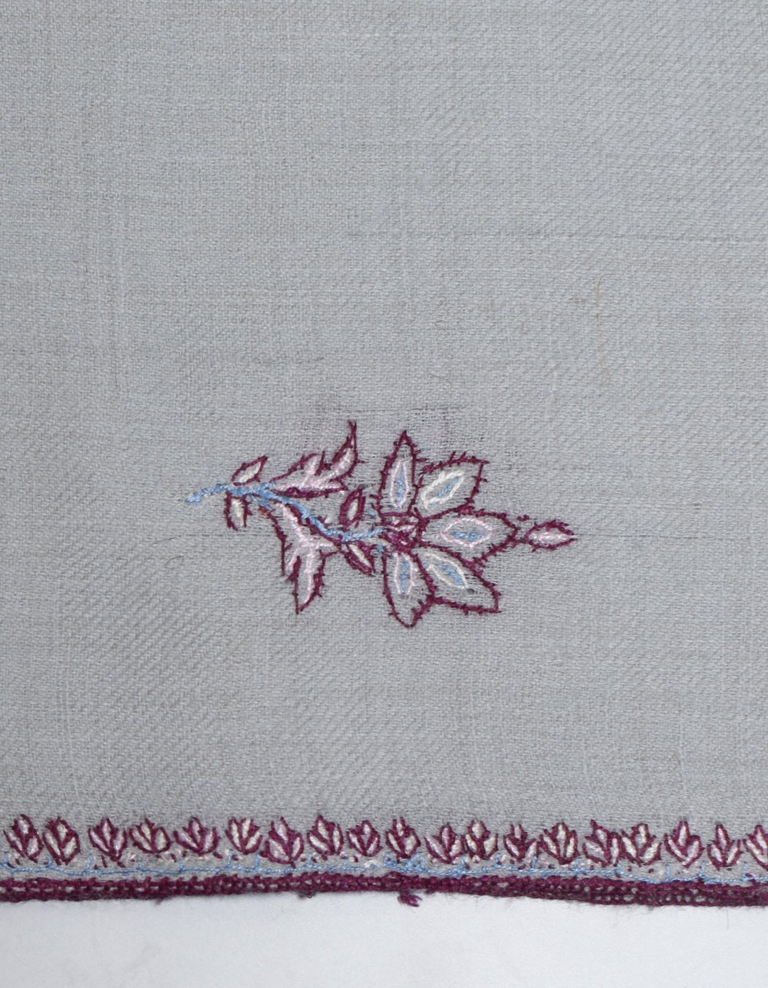 Greyish-Blue Handwoven Sozni Embroidered Cashmere Pashmina Stole