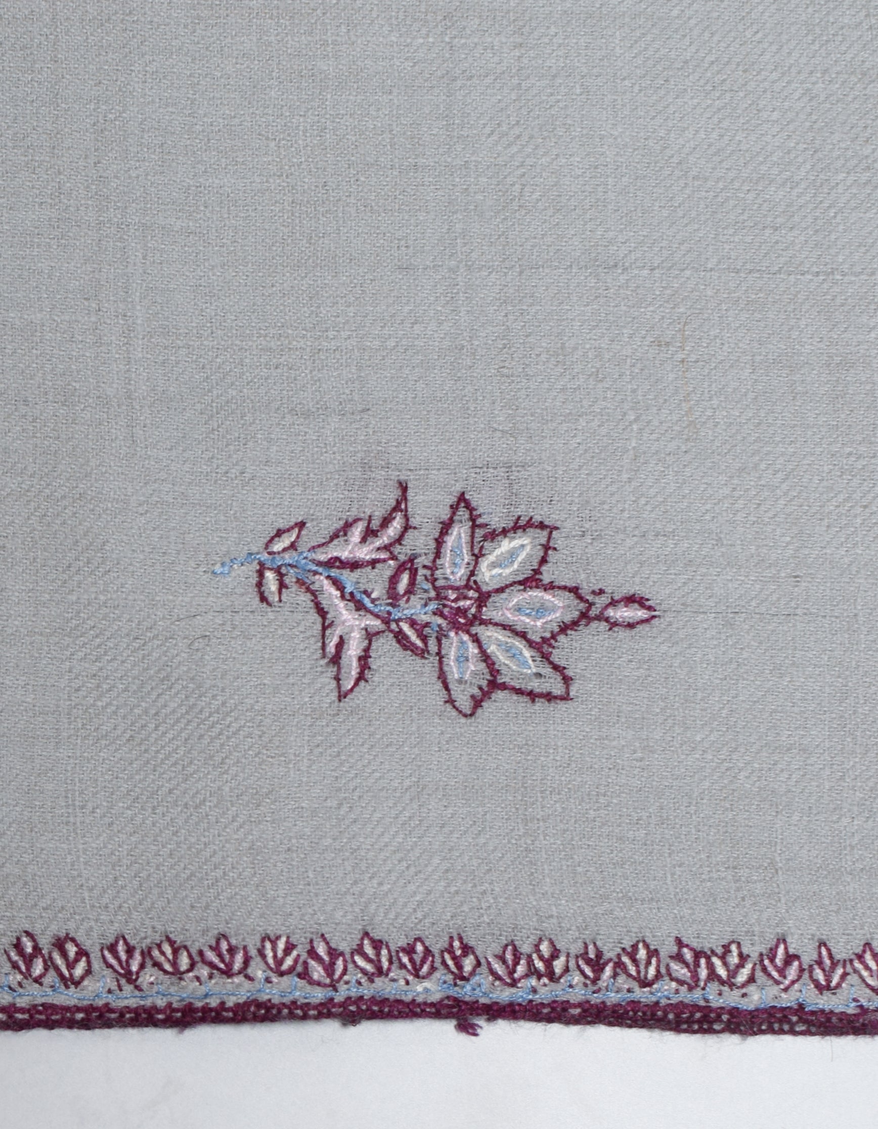 Greyish-Blue Handwoven Sozni Embroidered Cashmere Pashmina Stole