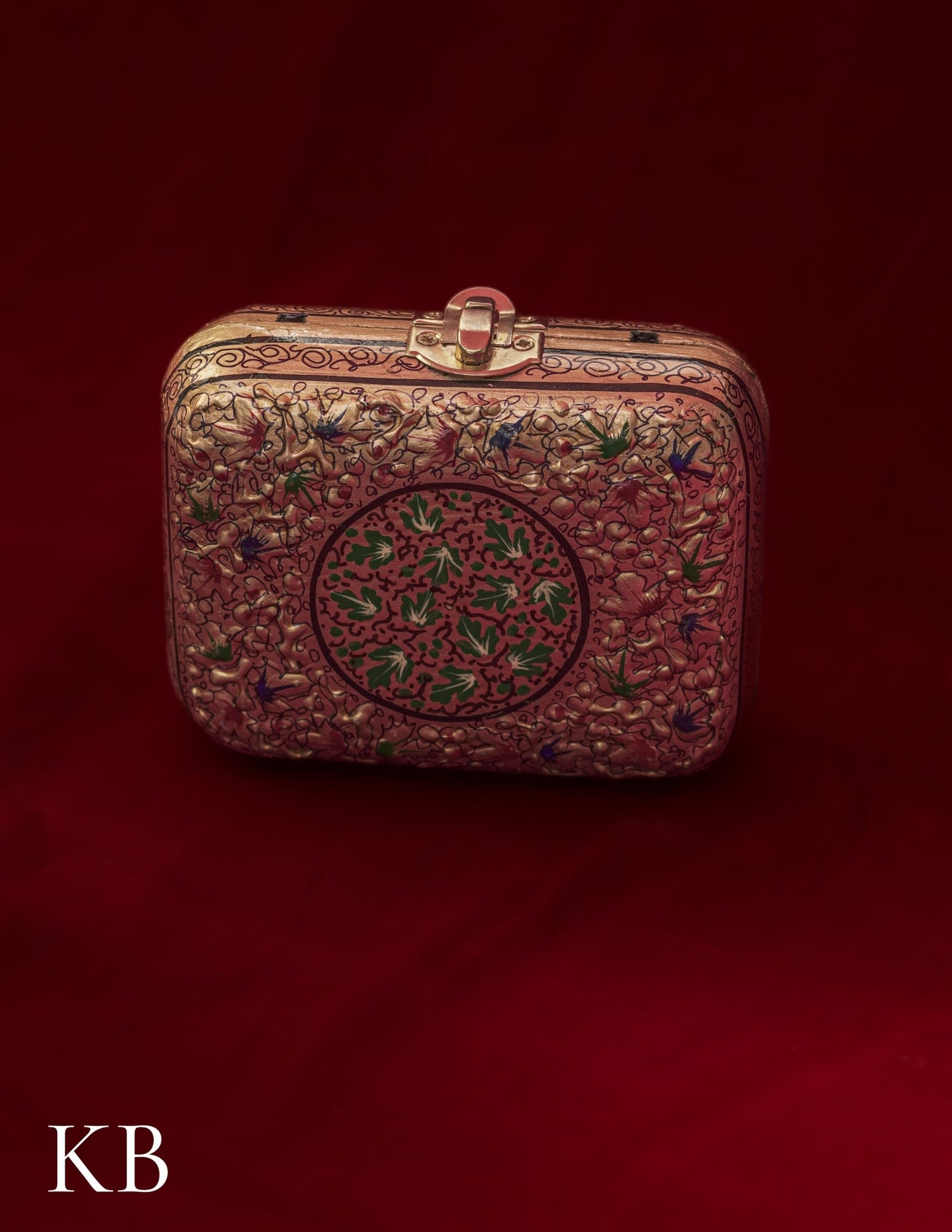 Kashmiri Papier Mâché Clutch – Small Golden Hand-Painted | Artisan-Made | Handcrafted Heritage