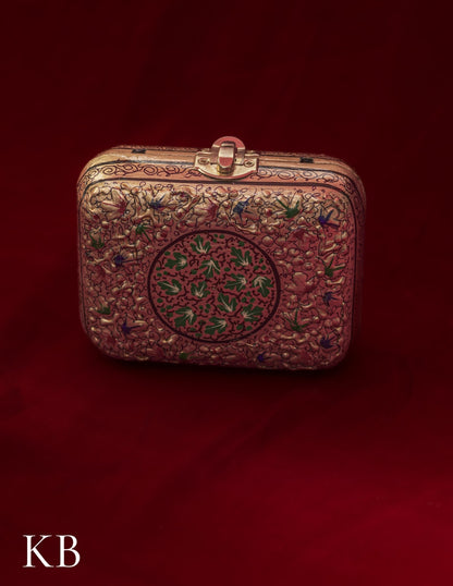 Kashmiri Papier Mâché Clutch – Small Golden Hand-Painted | Artisan-Made | Handcrafted Heritage