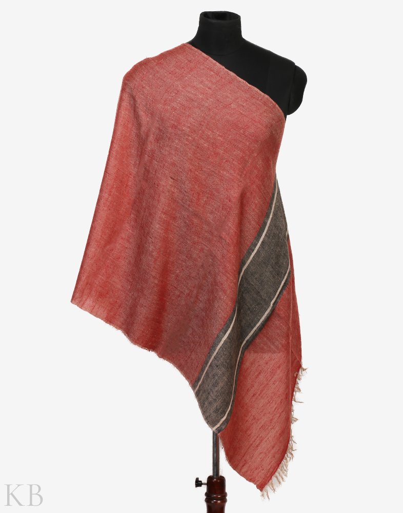 Rosewood Grey Stripped Pashmina Stole - KashmirBox.com