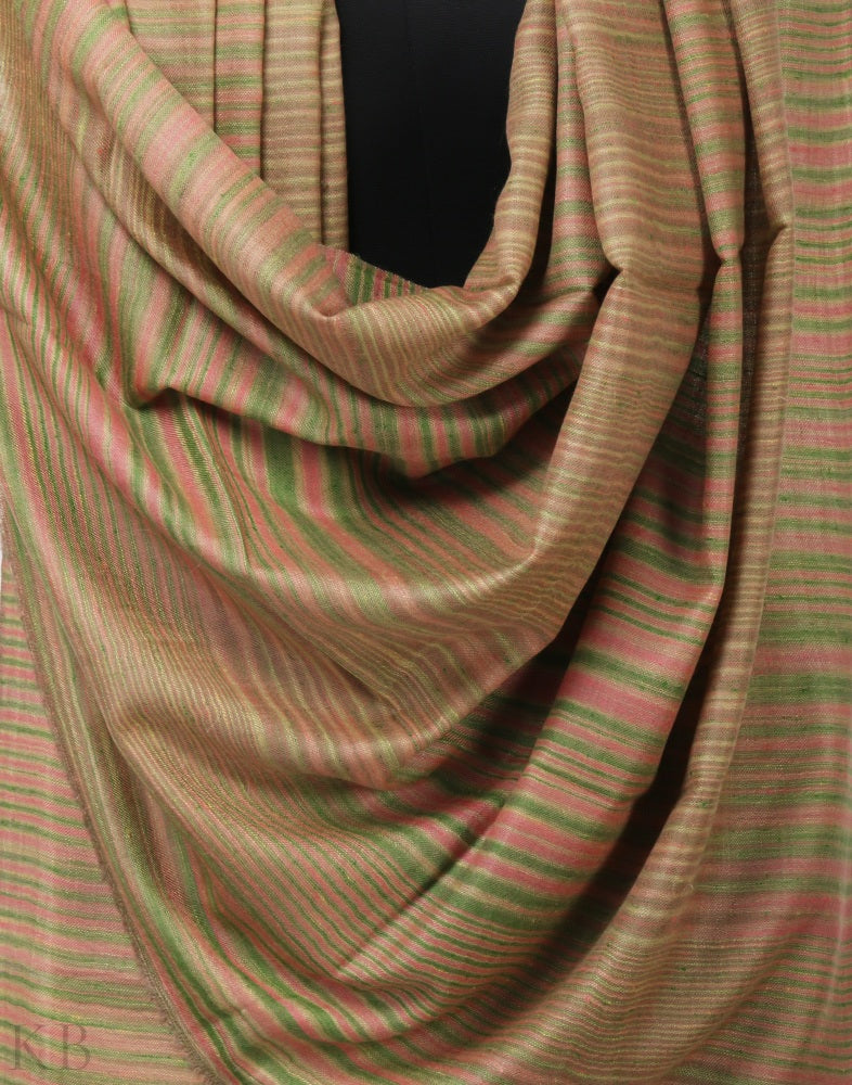 Pista Pink Stripped Pashmina Shawl - Kashmir Box