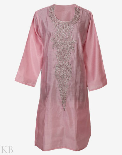 Pink Tilla Embroidered Silk Suit - KashmirBox.com