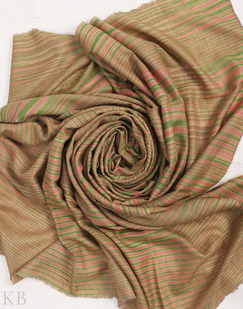 Pista Pink Stripped Pashmina Shawl - Kashmir Box