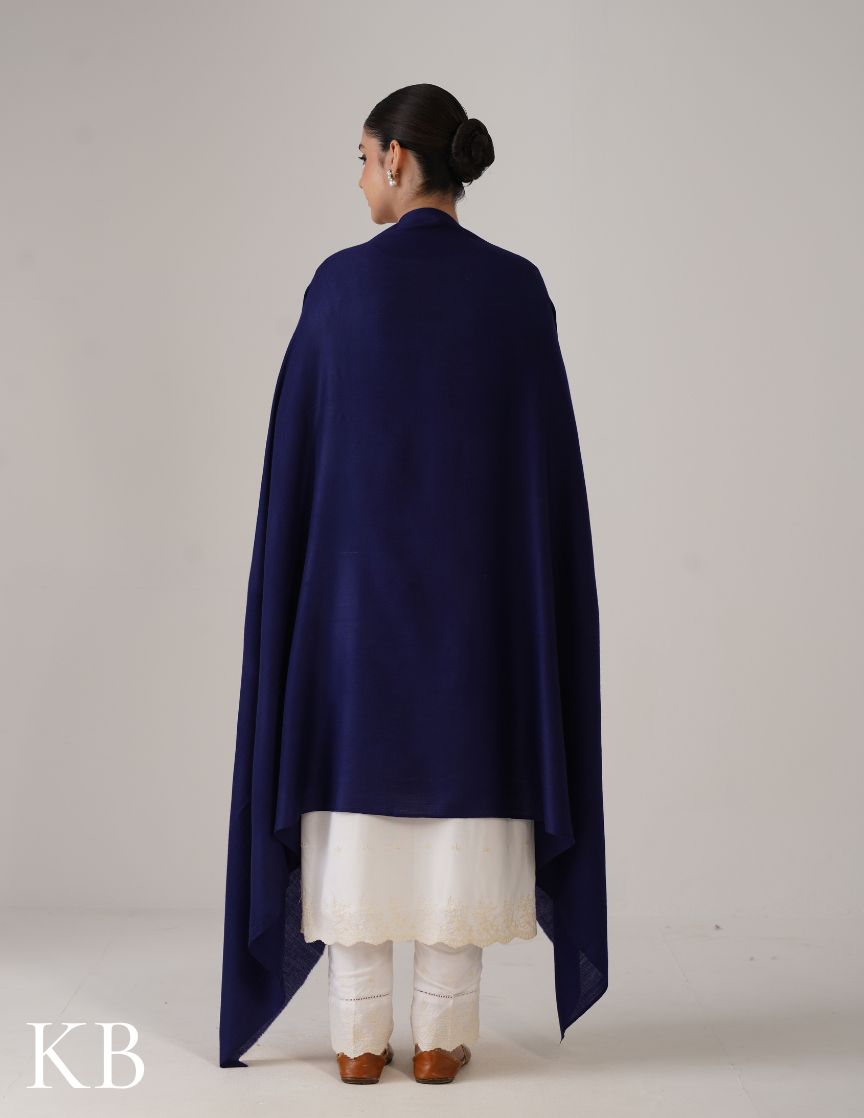 Dark Royal Blue Solid Woollen Shawl | Refined Everyday Layer - Kashmir Box