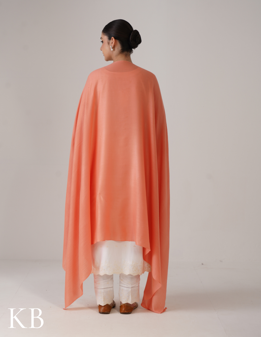 Peachy Pink Solid Woollen Shawl | Soft Everyday Wrap - Kashmir Box