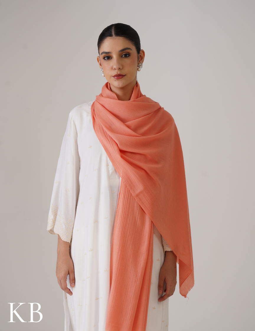 Peachy Pink Solid Woollen Shawl | Soft Everyday Wrap - Kashmir Box