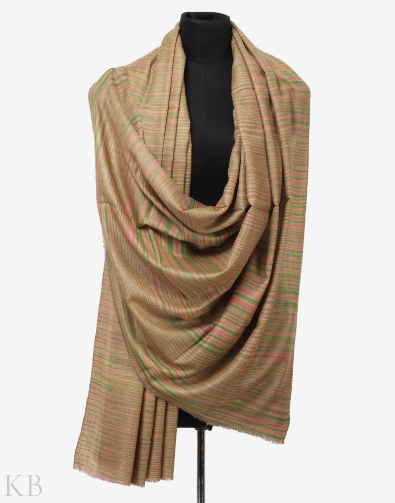 Pista Pink Stripped Pashmina Shawl - Kashmir Box