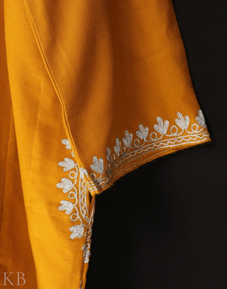 Mustard Orange Zari Embroidered Cashmilon Phiran - KashmirBox.com