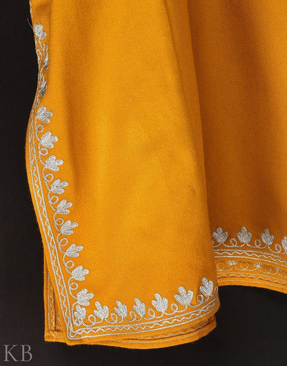 Mustard Orange Zari Embroidered Cashmilon Phiran - KashmirBox.com