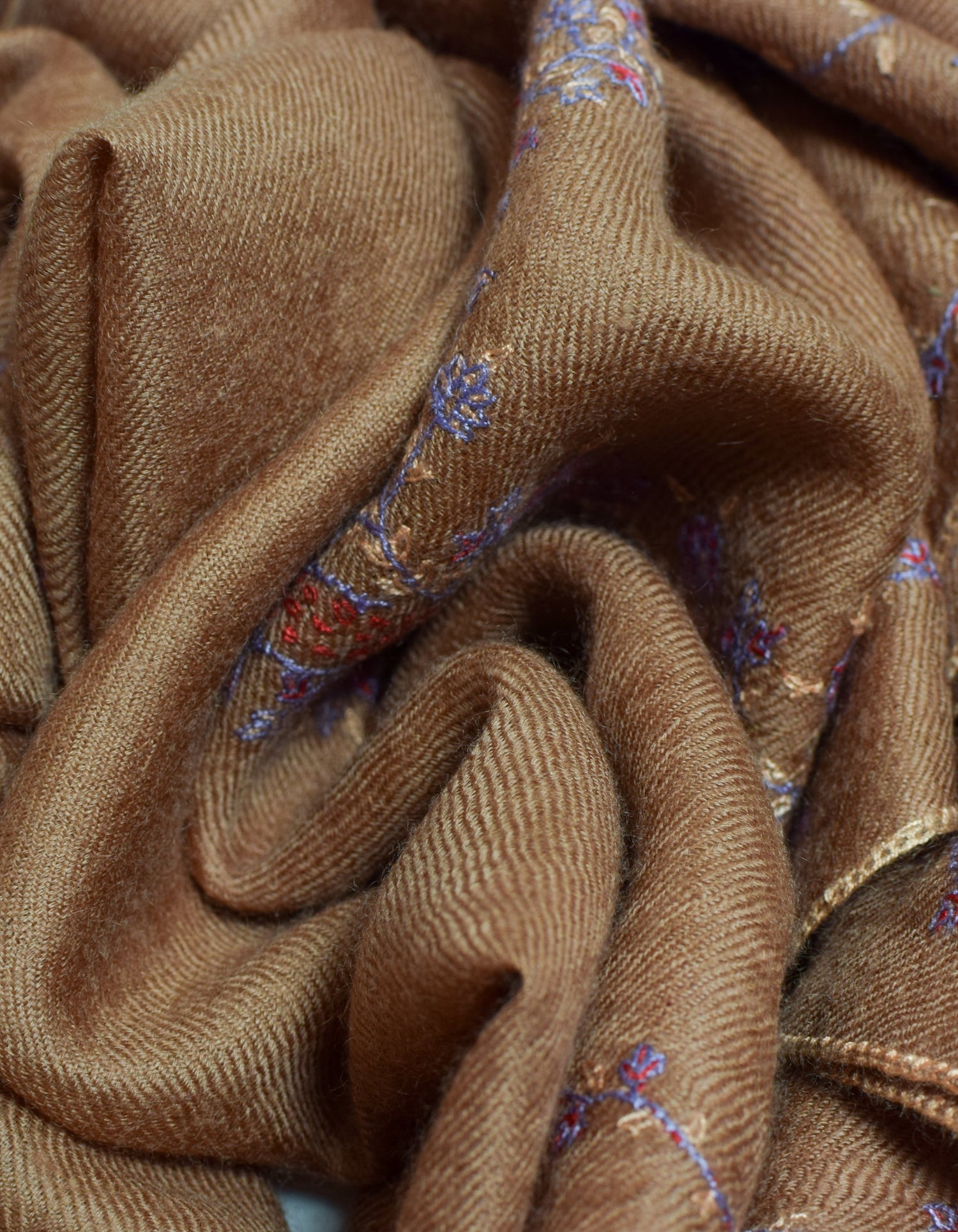 Autumn Brown Handwoven Paisley Embroidered Cashmere Pashmina Stole