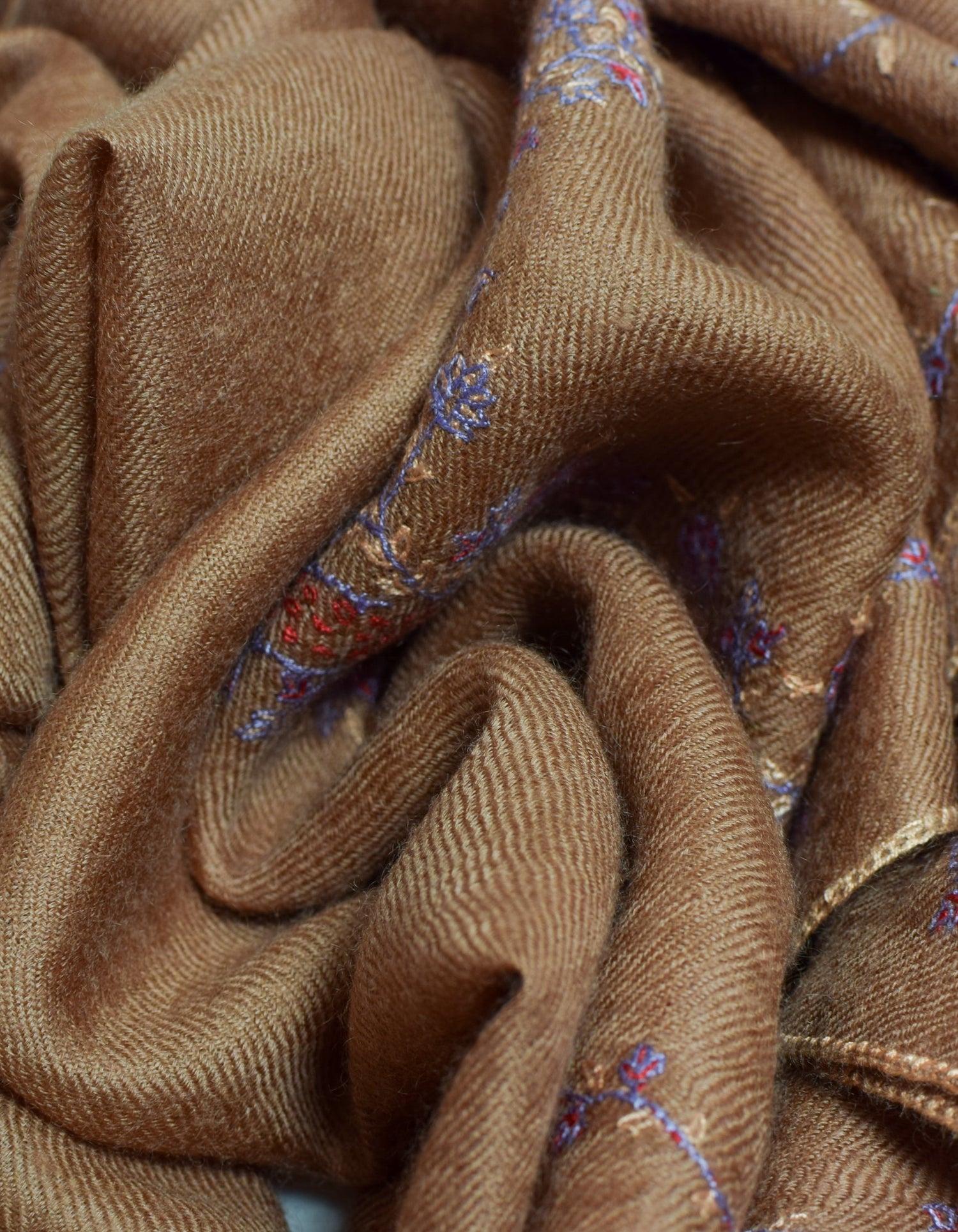 Autumn Brown Handwoven Paisley Embroidered Cashmere Pashmina Stole - Kashmir Box