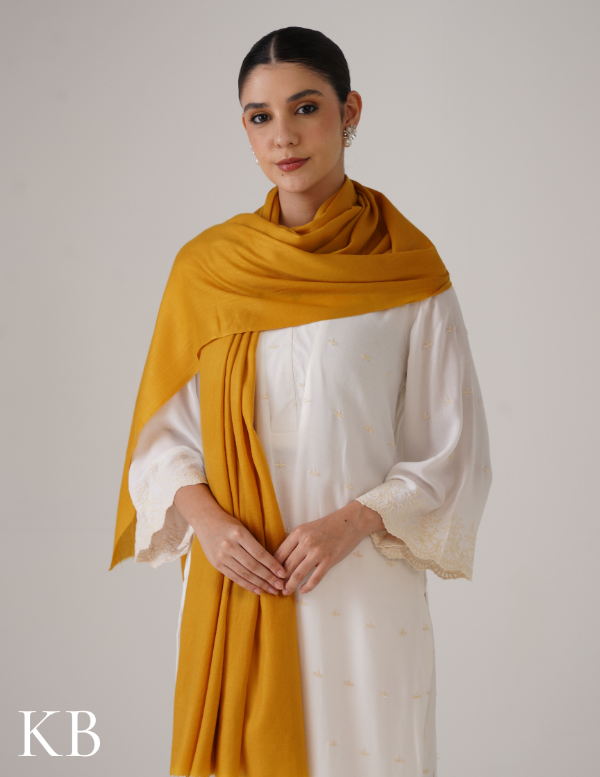 Mustard Yellow Solid Woollen Shawl | Bright Everyday Warmth - Kashmir Box