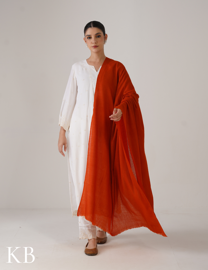 Scarlet Red Solid Woollen Shawl | Bright Winter Classic