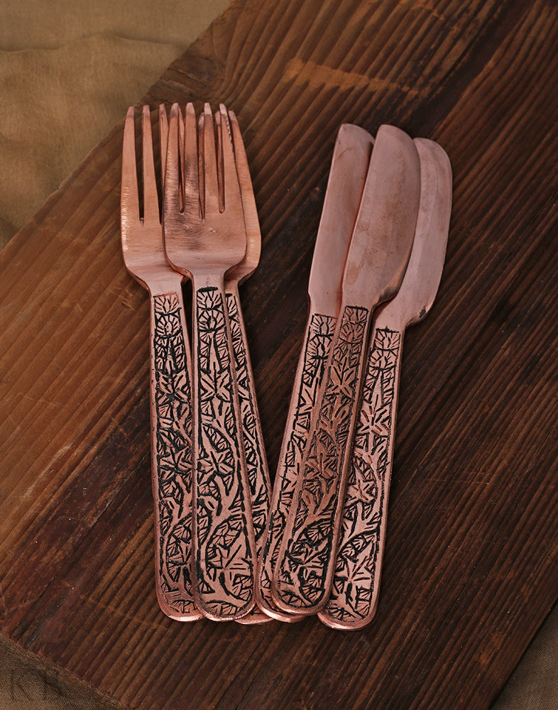 Chinar Designed Fork And Knife Set - KashmirBox.com