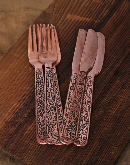 Chinar Designed Fork And Knife Set - KashmirBox.com