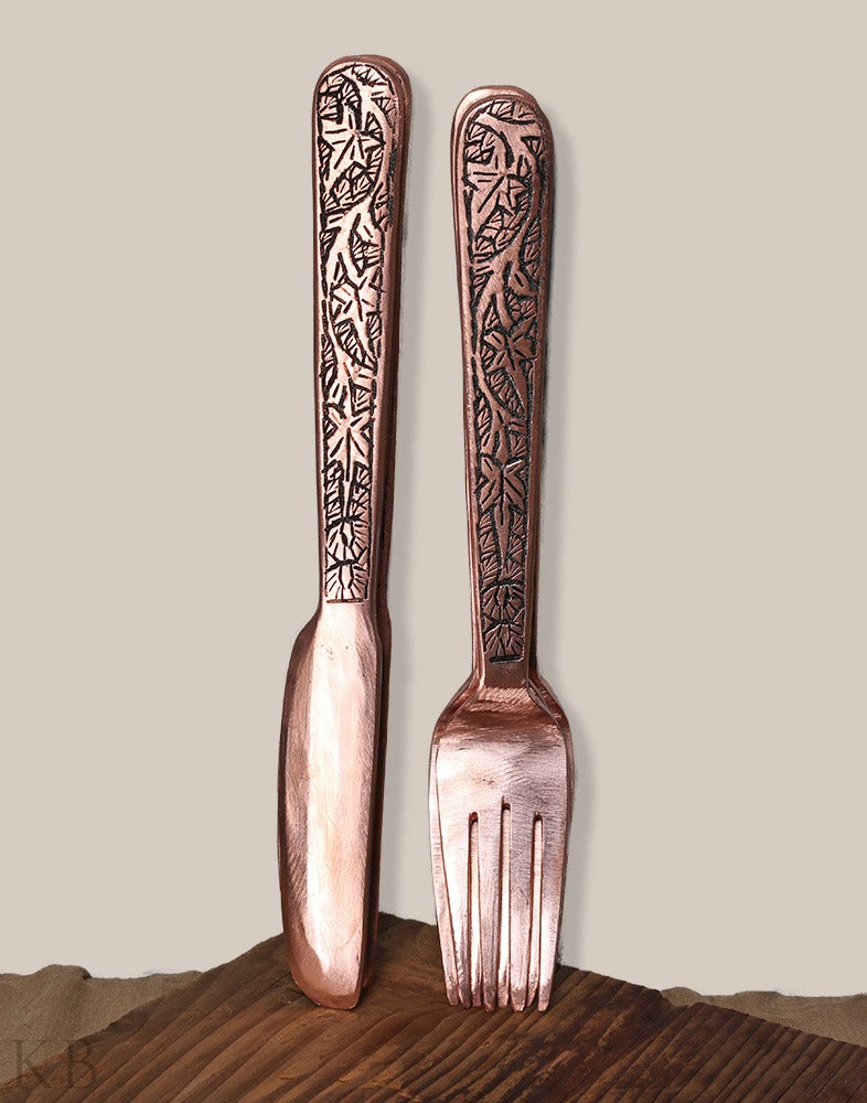 Chinar Designed Fork And Knife Set - KashmirBox.com