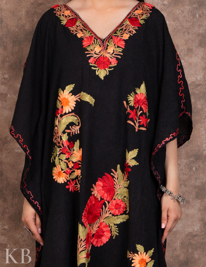 Elegant Black Aari Work Kaftan - Kashmir Box