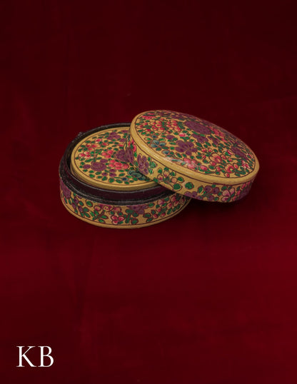 Kashmiri Papier Mâché Round Coaster Set – Hand-Painted Yellow Floral (Set of 6) | Artisan-Made | Handcrafted Heritage