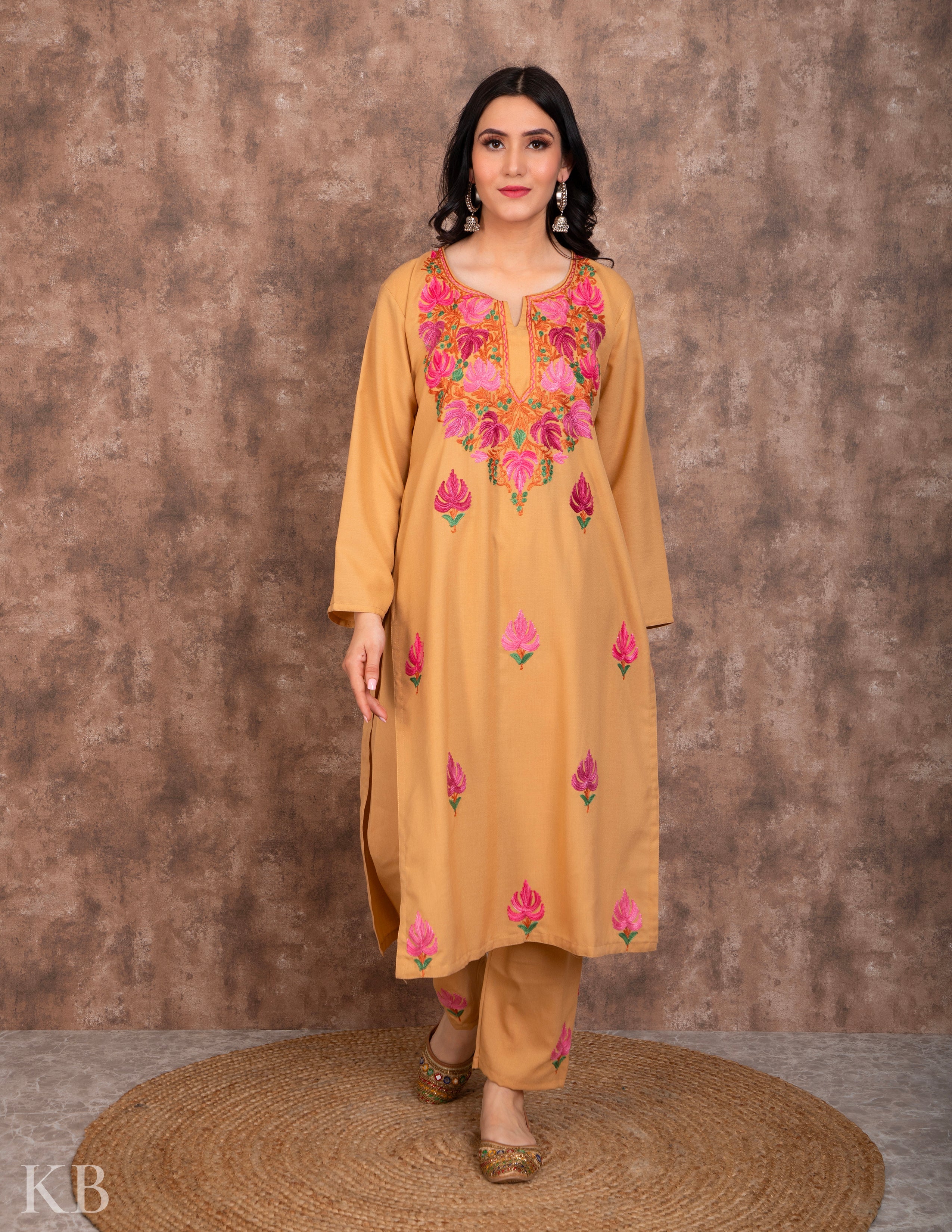 Neck Embroidered Fawn Summer Suit - Kashmir Box