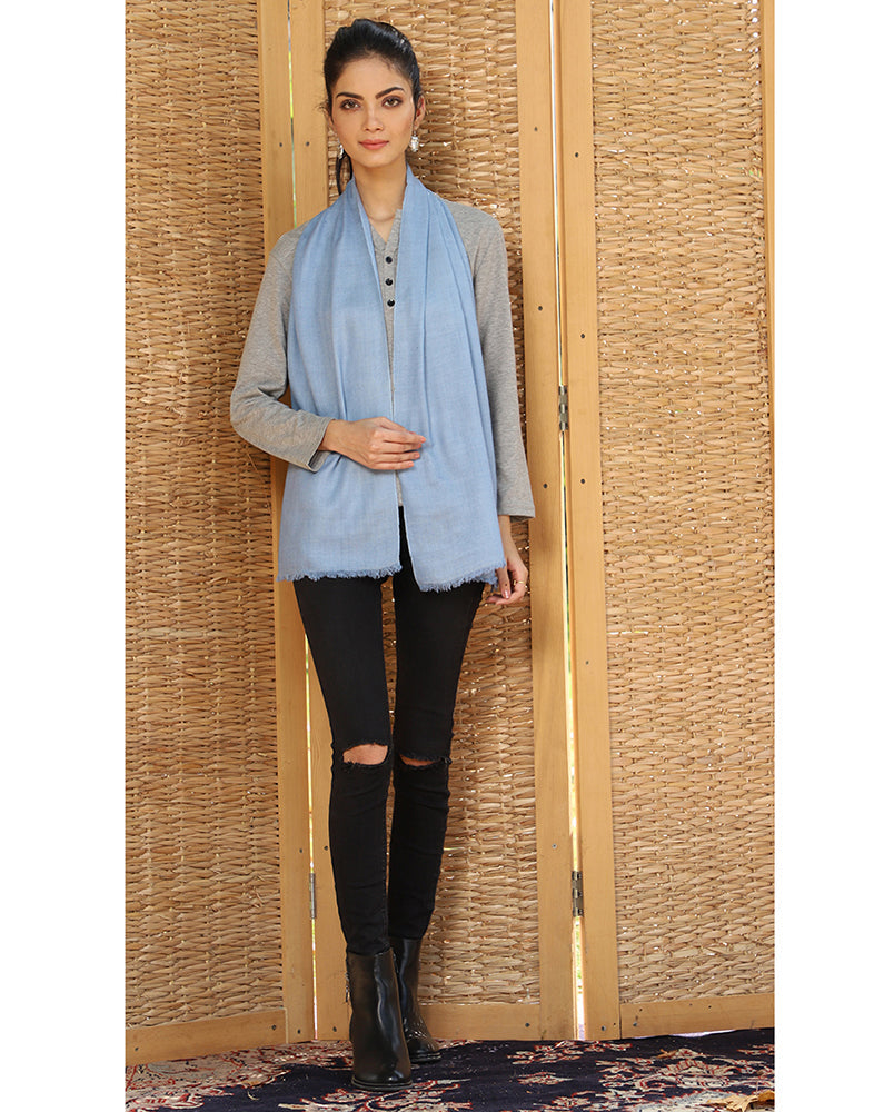 Light Blue Solid Cashmere Scarf - KashmirBox.com